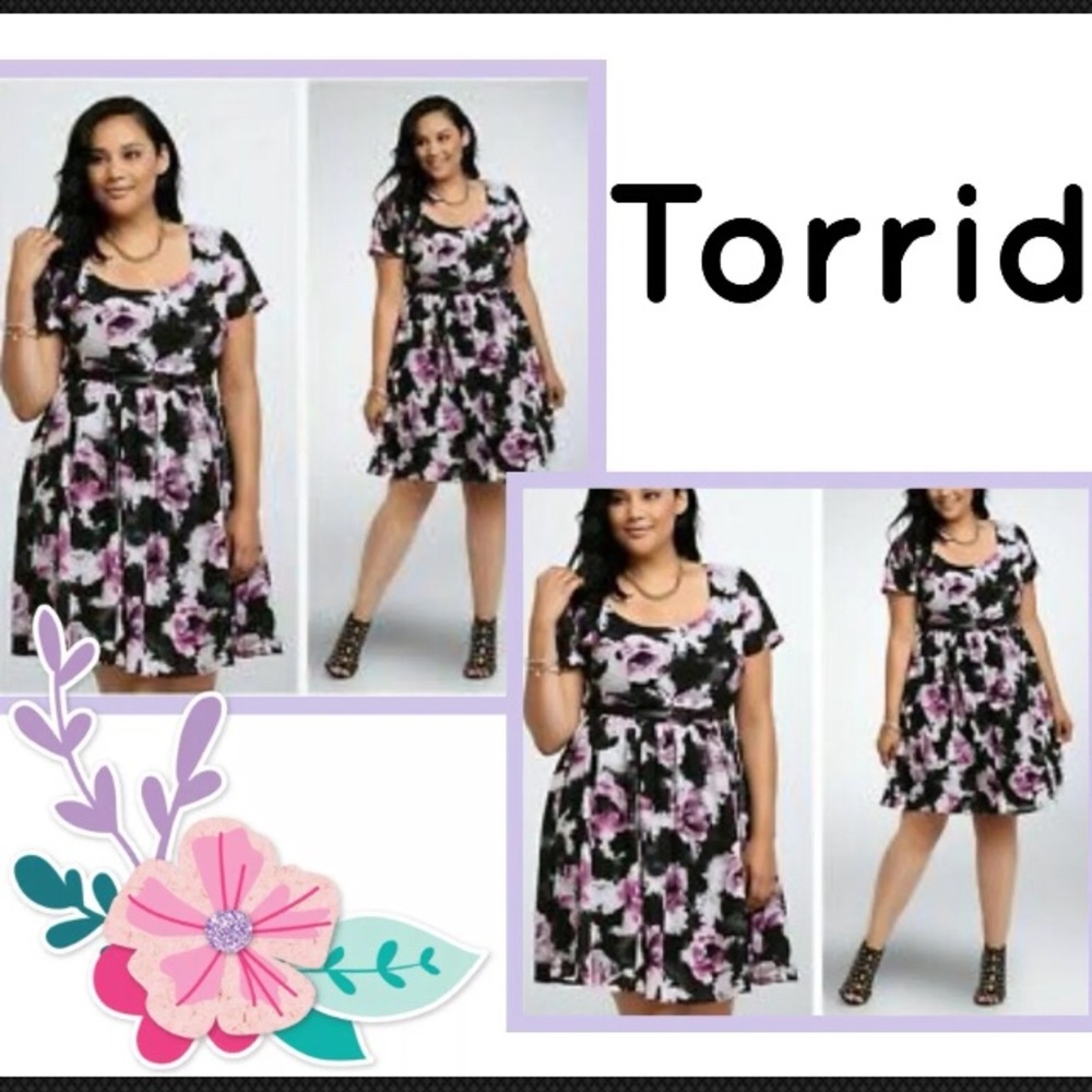 Torrid Fit & Flare Dress Skater Watercolor Sz 16